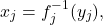 \[x_j = f_j^{-1}(y_j),\]